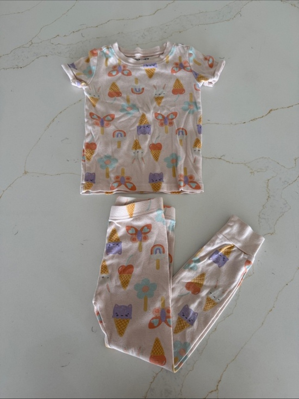 Old Navy Light Pink Ice Cream & Animal Print Pajama Set